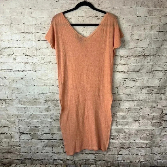 Out From Under Small Dress Urban Outfitters Knit Short Sleeve Side Slit Apricot - Picture 5 of 5